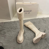 Thick-Bottomed Brown Long-Heeled Knight Boots Women's Shoes 2025 New Autumn And Winter Plus Velveled Winter Shoes Snow Boots HZ0115