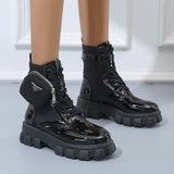 Autumn New Large-Size Ladies Pocket Locomotive Boots Female British Wind Thick Bottom With Short Barrel Knight Martin Boots HZ0115