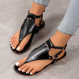 Large-Size Toe Sandals Women 2025 Leisure Flat-Bottomed Toes With A Word Buckle Beach Shoes HZ0115