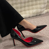 High-Heeled Shoes Women's Fine Heel 2025 New Autumn Black 10 Cm Sexy Tip Side Empty Single Shoes HZ0115