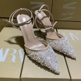 ZA Home 2025 New Famous Lumindia Bright Film Fine Heel High Heel Female Sharp Sexy T-Word Head After The Empty Water Drill Sandals HZ0115