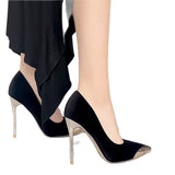 Black High-Heeled Women 2025 Spring And Autumn New Metal Tip Fine And Light Mouthed Velvet French Temperament Sexy Single Shoes HZ0115