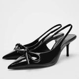 French Pointed High Heels 2025 Summer New Shallow Mouth Fine Heel Bow After The Air Wear A Hundred Temperament Single Shoes HZ0115