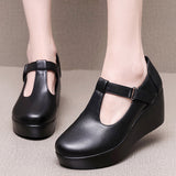 T-Word With Round Head Slope And Soft Soles Of Mother Leather Shoes Spring And Autumn Waterproof Table Thick-Soled Loose Cake Shallow Magic Stick Single Shoes Women HZ0115