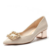 Single-Shoe Women 2025 New Spring And Autumn Sharp Champagne Wedding Shoes Wedding Shoes Autumn Wedding Coarse Heel High-Heeled Shoes HZ0115