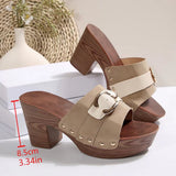 2025 Summer New High Heel Slippers Women's Shoes Wide Striped High Heel Waterproof Table Sandals HZ0115