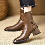 Metal Square Head Short Boots Women 2025 Autumn And Winter New Temperament Black High Heel Short Thin Boots Do Not Tired Martin Boots HZ0115