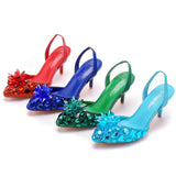 7 Cm Silver Light-Mouthed Pointed Sandals Water Drill Glass Fine Heel Sandals Large Wedding Shoes Bride Wedding Women's Shoes HZ0115