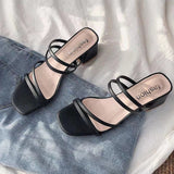 Black Fine Sandals Women 2025 New Medium Heds Of Cool Slippers Women Wear Coarse Heel With Women's Shoes Korean Version Of The Square Head HZ0115