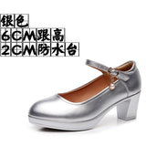 Anti-Slip 6Cm Silver Heeled Show Shoes Thick-Singing Leather Shoes Thick-Soled Model Single-Shoe Large-Size Working Shoes HZ0115