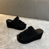Fashion Slippers Women's 2025 Korean Version Of Spring And Summer Large Code Magic Stick Thick Bottom Slope And Cold Drag Frosted High With Ladies Slippers HZ0115