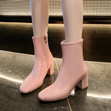2025 Winter New Korean Version Of High-Heeled Thin Boots Fashion Short Boots Women's Large Size Shoes Bright Leather Side Zipper Coarse HZ0115