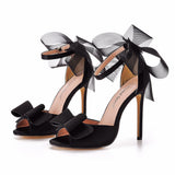 11 Cm Sexy Large-Size Net Yarn Bow Bow Fish Mouth High Heel Sandals Shallow Word With Round Head Sandals 4546 Yards HZ0115