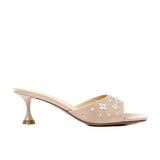 French Head With High Heels Petals Drill Satin Kitten And Cool Slippers Women Wear Outside HZ0115
