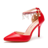 Thai Suzu Beads Large-Size High-Heeled Sandals Fine-Heeled Sandals White Pointed Shoes Female Wedding Wedding Bridal Sandals HZ0115