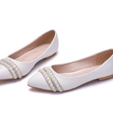 Flat-Soled Wedding Shoes Crystal Shoes Wedding Dress Wedding Dress Comfortable Korean Version Of Tuxed Pearl Water Diamond Dinner White Women Shoes HZ0115