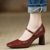 French Retro Square Shallow Mouth Mary Jane Single Shoes Women's Spring 2025 New Word Buckle Lady Casual Single Shoes HZ0115