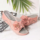2025 Summer New Slope With Flowers Fish Mouth Large-Size Slippers Car Sewing Hollow Women Casual Cold Slippers HZ0115