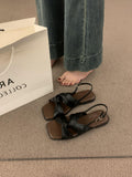 Vintage Casual Gentle Evening Wind Toe Sandals Women Summer 2025 New Soft Leather Cross With Flat Beach Shoes HZ0115