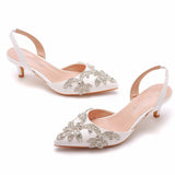 5 Cm Large-Size Fine-Heeled Pointed Sandals Behind The Cool Belt High Heels Water Drill High Heels Women's Golden Wedding Shoes HZ0115