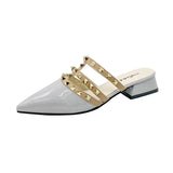 French-Style Rivet Cool Slippers Women Wear Flat-Bottomed Summer Shoal Sharp Leather Tip Half Slippers HZ0115