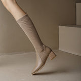 Vintage Knitted Wool Elastic Lean Long Boots Woman But Knee-High Thick And Socks Boots Spring And Autumn Boots HZ0115
