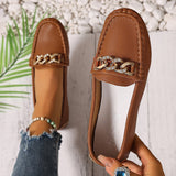 Spring And Autumn New Bean Shoes Women's Version Of The Round Head Low Metal Chain Casual Mother Singles Women For A Long Time HZ0115