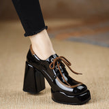 Coarse Heel High-Heeled Women 2025 Spring New Waterproof Table Lace Women's Shoes Temperament Coarse Commuting Deep Mouth Single Shoes HZ0115