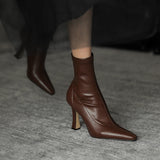 Net Red Thin Boots Pointed Short Boots Children 2025 Autumn Socks Boots In Tide Fine Heel High Heels Elastic Boots HZ0115