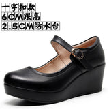 White High-Slope Single-Shoe Round Cheongsam Shoes Shallow Walking Shoes Waterproof Table Thick-Soled Size 43 Magic Sticker Women's Shoes HZ0115