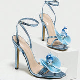Women's Butterfly Decoration Crossover After The Belt Side Toe Fine High-Heeled Sandals Women's Shoes HZ0115
