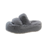 Large-Size Tide Slew Soft 7Cm External Wear Hairy Slippers Women Flat-Bottom One-Word Drag Autumn New Thick HZ0115