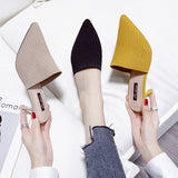 Knitted Half-Slippers High Heel Head Women's Summer New Fashion Half-Shoe Single Shoes Fashion Fine Heel Cool Slippers HZ0115