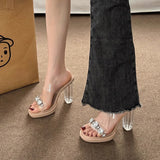 High-Heeled Women Wear 2025 Summer New French Thick Heel Water Drill Transparent Crystal Sandals Women Slippers Women Shoes HZ0115