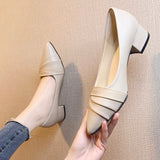 Women's Business Side Heel Single Shoe Tips Heel Small Leather Shoes Four Seasons Elegant Fashion High Heels Wrinkles HZ0115