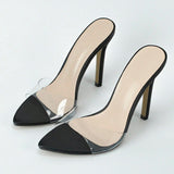 Women's Glass Glue PVC Round Head Fine High Heel Sandals Gorgeous Black High Heels HZ0115