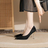 Naipa French Single-Shoe Black Pointed High-Heeled Women's Fine Heel In Spring 2025 New Professional Metal Decoration HZ0115