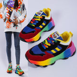Large-Size Casual Single Shoe Rainbow Sole Fashion Tie Flying Breathable Leisure Sports Single Shoes Women HZ0115