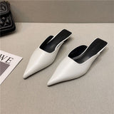 Bag Head Half Slippers Women's Summer With Black Pointed Thin Heel Women's Shoes Try On Fashion Light Luxury Slippers Large Code HZ0115