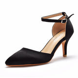 7 Cm Medium Heel Sandals Fine Heel Tip Buckle Sandals Emulation Silk Wedding Banquet Dress Shoe Tips Sandals Woman HZ0115