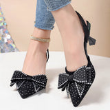 High-Heeled Women 2025 Fine Heel Tip Hollow Water Drill Bow Bow Large-Size Sandals HZ0115