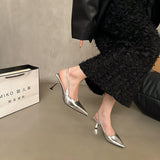French Niche High-End Silver Bag Head Sandals Women's Shoes 2025 Spring And Summer Temperament Famous Wind High Heel Single Shoes HZ0115