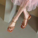 2025 Summer New Retro French Style With Roman Shoes With Low-Heeled Sandals Female Superfiber HZ0115
