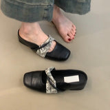 Vintage New Stroke Square Head Height Half Dragged Mary Jane Shoes Female Commuting Outside Wearing Bag Head Shoes HZ0115