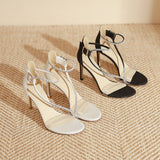 One-Word With Sandals Women 2025 Summer New Silk And Satin Toe Transparent High-Heeled Shoes Fine And Fashionable Water Diamond Women's Shoes HZ0115