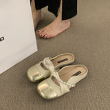 French Flat Bottom Small Fragrant Fenge Head Half Slippers Women's Shoes Wear 2025 New Summer Evening Wind Mary Jane Single Shoes HZ0115