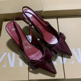 ZA 2025 New Women's Shoes Red Bow Bows High Heels Tips Shallow Stumbling M¨¹ller HZ0115