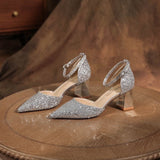 Wedding Shoes Crystal Shoes Women Wedding Shoes White Wedding Shoes Coarse Hedliers Buckle High Heels HZ0115