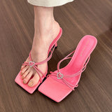 Naipai ~French White Square Head With High Heel Sandals Woman 2025 Summer New Word Cool Slippers Woman HZ0115