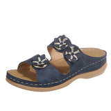 2025 Summer New Thick-Bottomed Slippers Car Sewing Round Head Flowers Decorated Casual Slippers Women's Shoes Thick Soles HZ0115